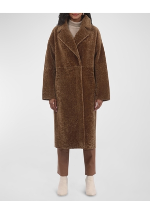 Reversible Textured Lamb Shearling Long Coat