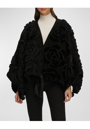 Select Shearling Lamb Floral Embroidered Reversible Jacket