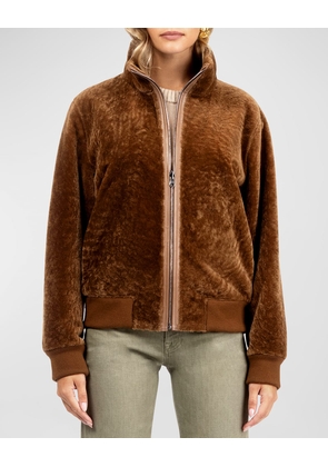 Reversible Textured Shearling Lamb Bomber Jacket