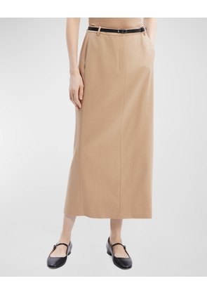 High-Waist Flannel Midi Trouser Skirt