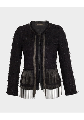 Leyla Chain-Trim Fringe Tweed Jacket