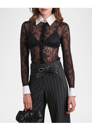 Yvonna Button-Down Sheer Lace Shirt