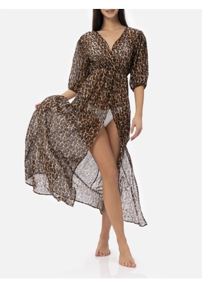 MC2 Saint Barth Cotton And Silk Long Dress Bliss With Animalier Print