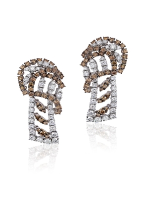 18K White Gold Brown and White Diamond Earrings