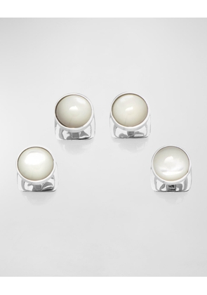 Men's Sterling Silver Ribbed Mother of Pearl Studs