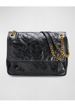 Niki Medium Flap YSL Shoulder Bag in Crinkled Leather