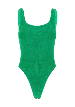 Hunza G Green One-piece Swimsuit With Squared Neckline In Ribbed Stretch Polyamide Woman