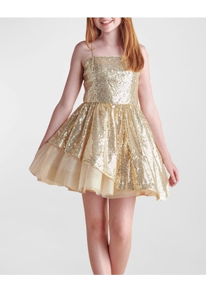 Girl's Sequined Peek-a-Boo Tulle Dress, Size 7-16