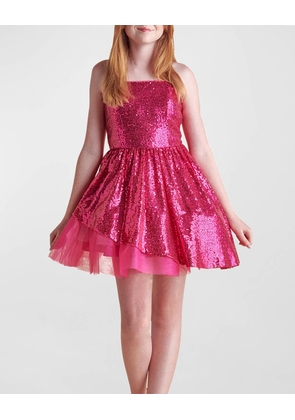 Girl's Sequined Peek-a-Boo Tulle Dress, Size 7-16