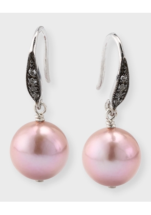 Pink Edison Freshwater Pearl Drop Earrings with White Sapphires, Silver