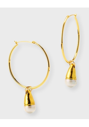 Pearl in Gold Foil Hoop Earrings