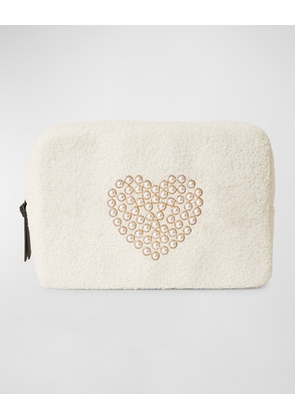 Pearly Heart Faux-Fur Cosmetic Bag