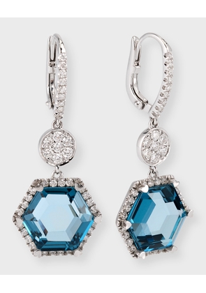 18K White Gold London Blue Topaz Drop Earrings with Diamonds