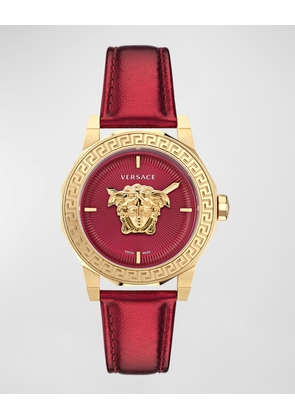 38mm Medusa Deco Watch with Leather Strap, Red