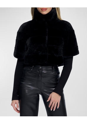 Horizontal Lamb Shearling Short-Sleeve Bolero Jacket