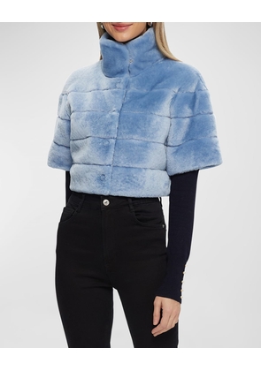 Horizontal Lamb Shearling Short-Sleeve Bolero Jacket