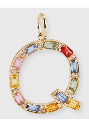 14K Yellow Gold Initial Q Multi-Color Sapphire and Diamond Pendant