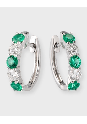 18K White Gold Earrings with 3.3mm Alternating Emeralds and Diamonds