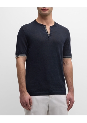 Men's Linen-Cotton Short-Sleeve Polo Sweater