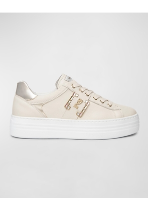 Jeweled Logo Leather Skater Sneakers