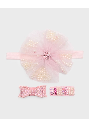 Girl's 3-Piece Embellished Tulle Headband and Clip Set