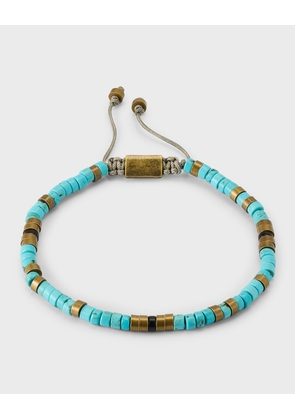 Men's Brass and Turquoise Beaded Pull Cord Bracelet