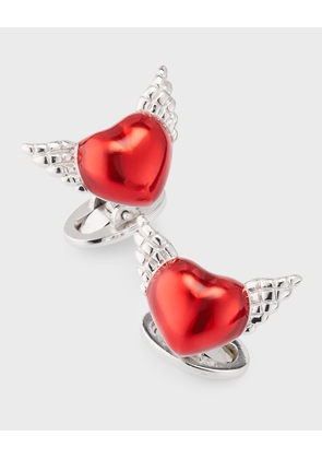 Men's Sterling Silver Heart with Wings Cufflinks