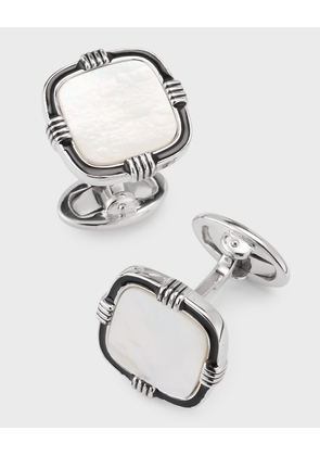 Men's Sterling Silver and Enamel Square Mother-Of-Pearl Cufflinks