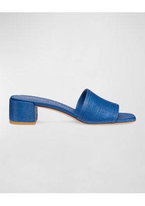 Cayman Linen Block-Heel Mule Sandals