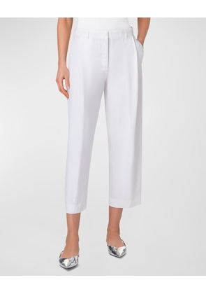 Flori Pleated Straight-Leg Ankle Linen Pants