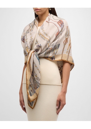 Remini Beige Print Cashmere-Blend Scarf