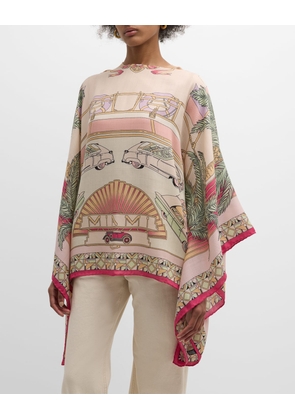 Miami Pink Print Cashmere-Blend Poncho