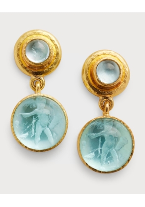 19K Venetian Glass Intaglio Swinging Earrings with Round 5mm Cabochon Stone