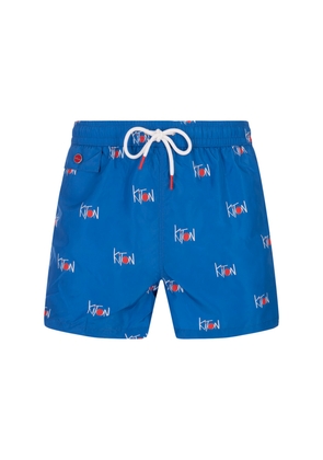 Kiton Blue Swim Shorts With All-over Logo