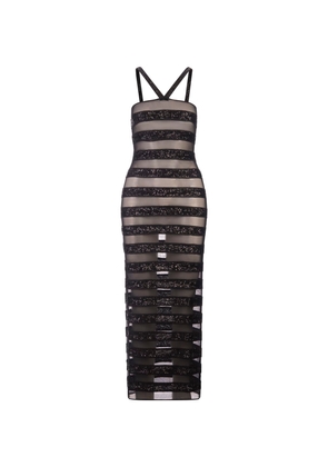 Oseree Paillettes Stripes Dress In Black