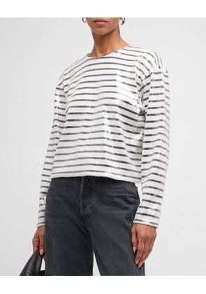 Stripe Long-Sleeve Sequined Top