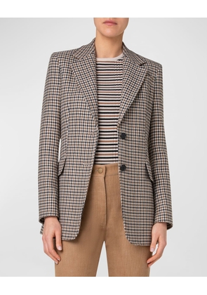 Houndstooth Shetland Tweed Wool Boyfriend Blazer