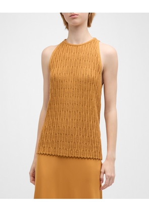 Honeycomb-Knit Halter Cotton-Silk Tank