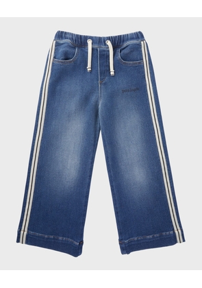 Kid's Logo-Print Track Inspired Denim Pants, Size 4-12