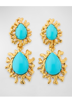 Sea Branch Drop Clip Earrings with Cabochon Centers