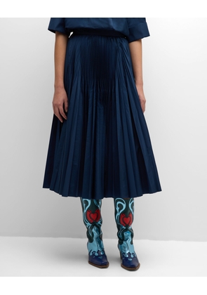 Pleated Taffeta Midi Skirt