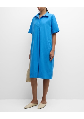 Pleated Organic Cotton Poplin Midi Shirtdress