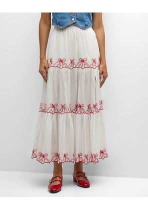 Jemila Embroidered Organic Cotton Tiered Maxi Skirt