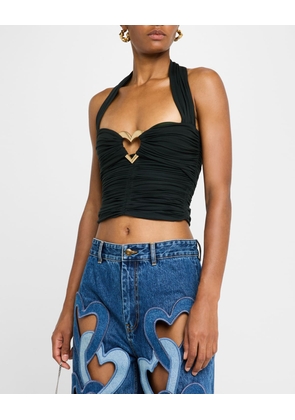 Heart Ruched Halter Crop Top