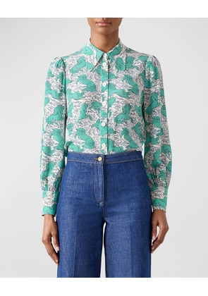 Sonya Horse-Print Silk Blouse