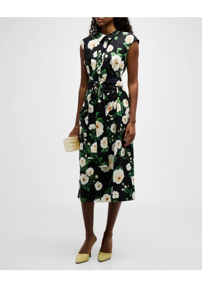 Floral Button Front Self-Tie Midi Shirt Dress