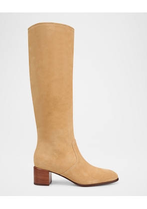 Suede Block-Heel Knee Boots