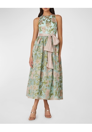 Sleeveless Floral Jacquard Midi Dress