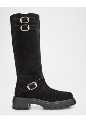 Emerson Suede Buckle Biker Boots