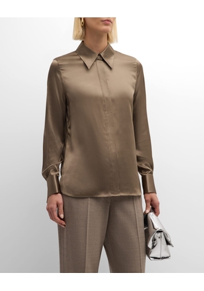 Spread-Collar Silk Charmeuse Blouse